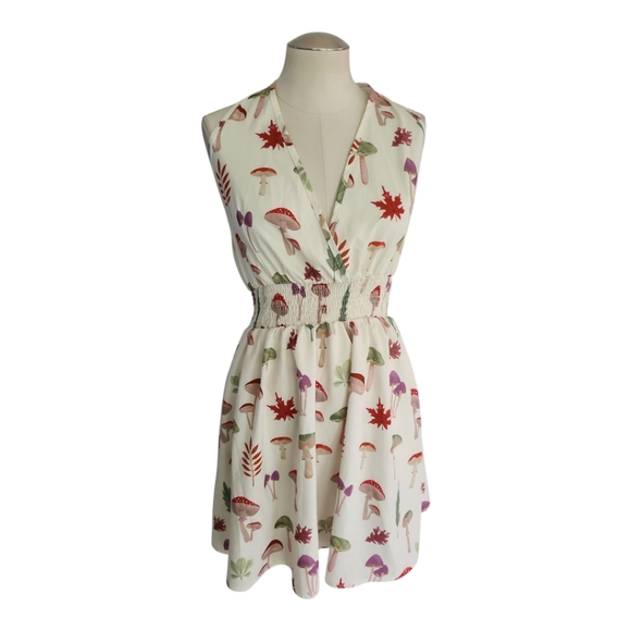 Dresses & Skirts - Fairycore Mushroom Print Halter Dress – Size M (6), Cottagecore Aesthetic